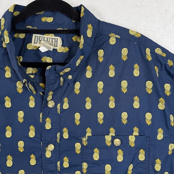 Duluth Trading Co Aloha Shirt All Over Pineapple Print Navy Blue Size 2XL - Picture 2 of 11